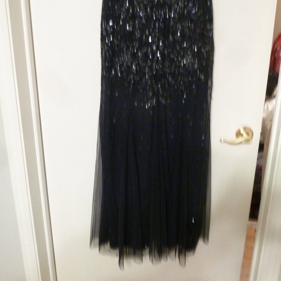 Adrianna Papell  Hand Beaded Short Sleeve V-neck  Beaded Gown In Black - Picture 6 of 9